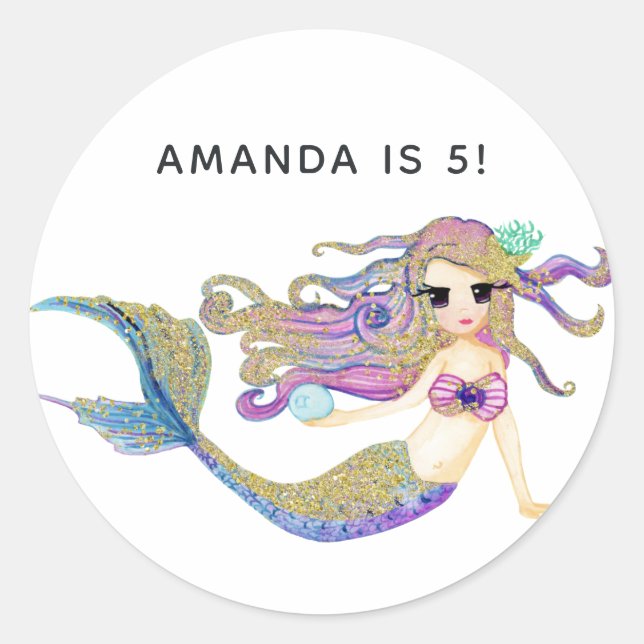 Mermaid themed Birthday Classic Round Sticker (Front)