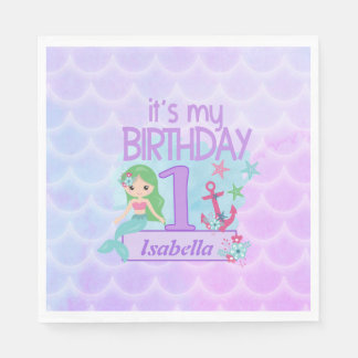 Mermaid themed birthday Paper Napkin