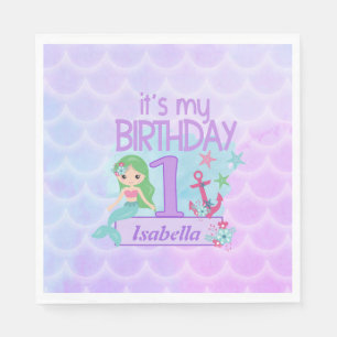 Mermaid themed birthday Paper Napkins