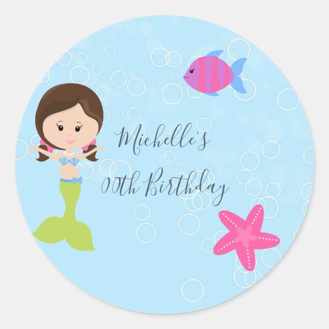 Mermaid themed Birthday Party Classic Round Sticker (Front)