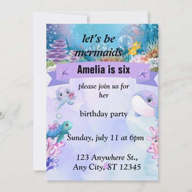 mermaid-themed birthday party invitation-custom invitation (Front)