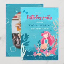 mermaid-themed birthday party invitation.