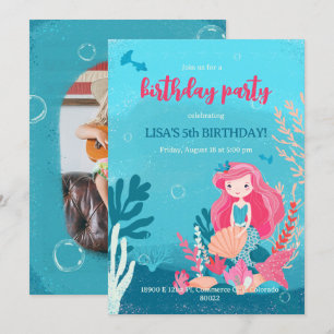 mermaid-themed birthday party invitation. invitation