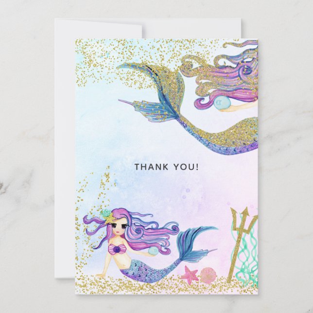 Mermaid themed Birthday Thank You Card (Front)