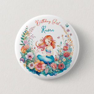 Mermaid Themed Girl's Birthday Girl 6 Cm Round Badge