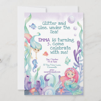 Mermaid Themed Kids Birthday Party Invitation
