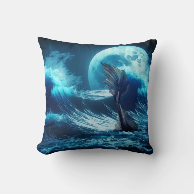 Mermaid Throw Pillow with e.e. cummings Poem (Front)