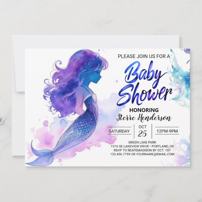 Mermaid Treasures Await: Baby Shower Invitation (Front)
