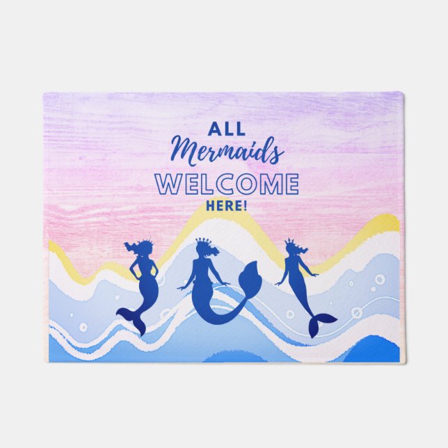 Mermaid Trio | All Mermaids Welcome Door Mat (Front)