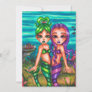 Mermaid Twin Sisters Fantasy fairytale original Holiday Card
