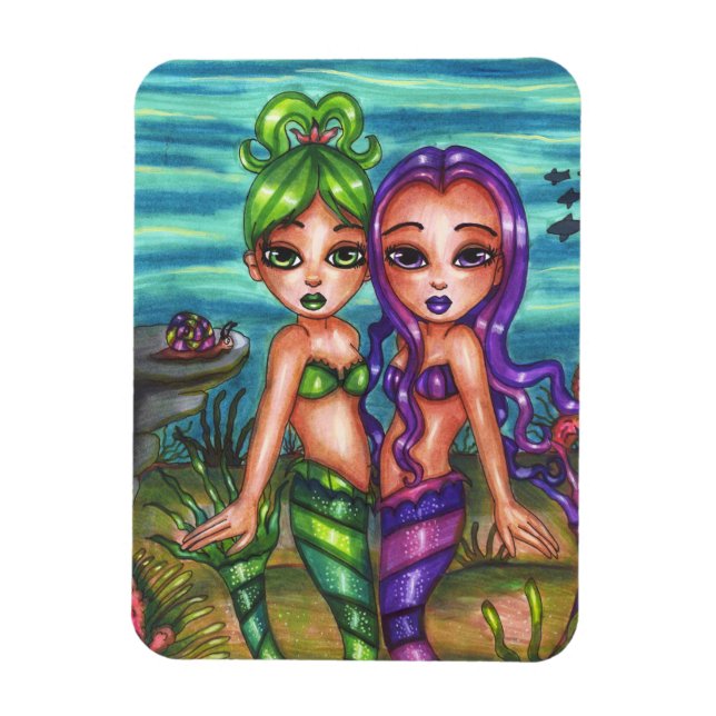 Mermaid Twin Sisters Fantasy fairytale original Magnet (Vertical)