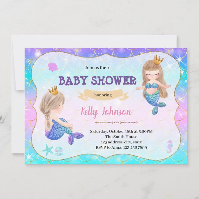 Mermaid twins baby shower invitation (Front)