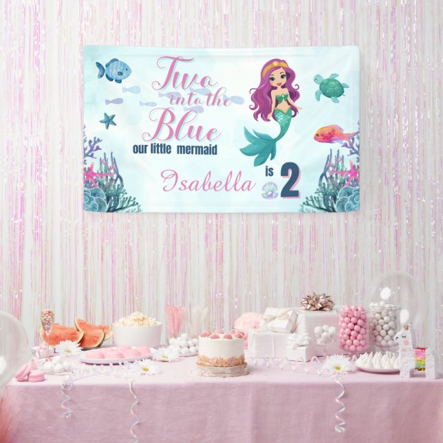 Mermaid Two into the Blue Girls 2nd Birthday Party Banner (Party)