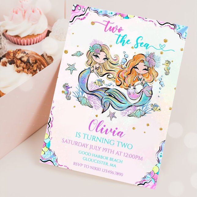 Mermaid Two The Sea 2nd Birthday Party Invitation (Creator Uploaded)