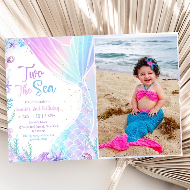 Mermaid Two The Sea 2nd Birthday Party Photo Invitation (Creator Uploaded)