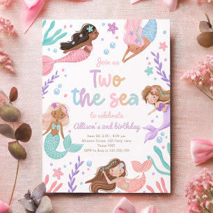 Mermaid Two the Sea Girl 2nd Second Birthday Invitation
