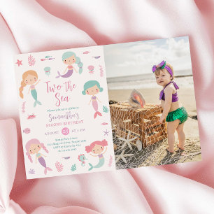 Mermaid Two the Sea Girl 2nd Second Birthday Photo Invitation