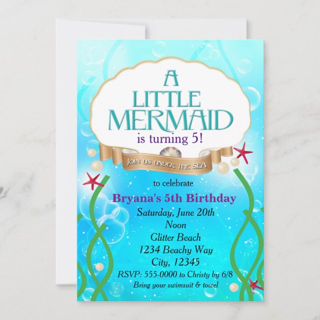 MERMAID Under Sea Beach Birthday Party Invitation (Front)