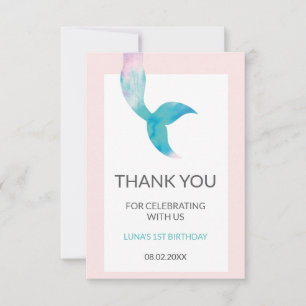Mermaid Under the Sea 1st Birthday Pastel Girls Thank You Card