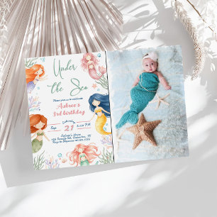 Mermaid Under the Sea 3rd Birthday Girl Invitation