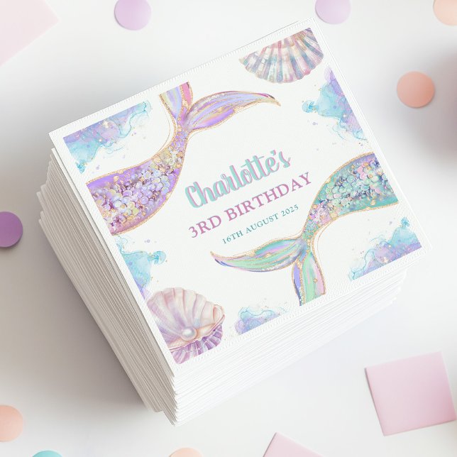 Mermaid Under the Sea 3rd Birthday Napkin (Creator Uploaded)