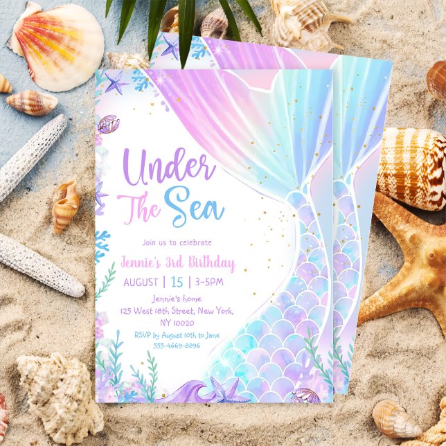 Mermaid Under The Sea 3rd Birthday Party Invitation (Creator Uploaded)