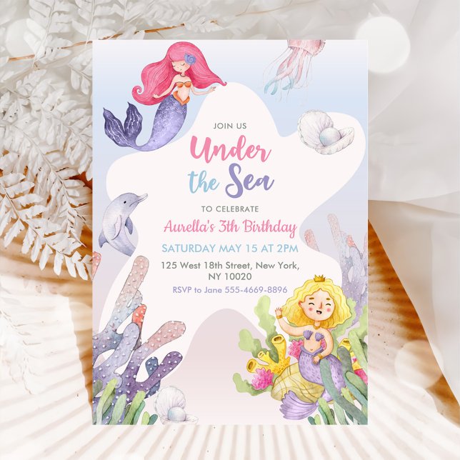 Mermaid Under The Sea 3th Birthday Party Invitation (Creator Uploaded)