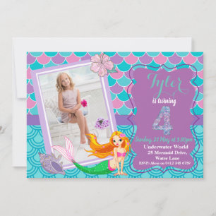 Mermaid Under the Sea 4th Birthday invitation