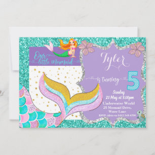 Mermaid Under the Sea 5th Birthday invitation