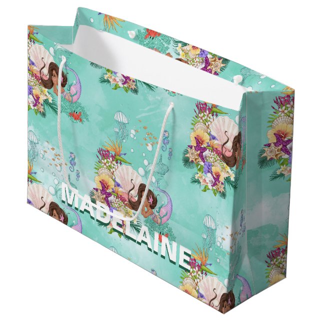 Mermaid Under the Sea African American Large Gift Bag (Front Angled)