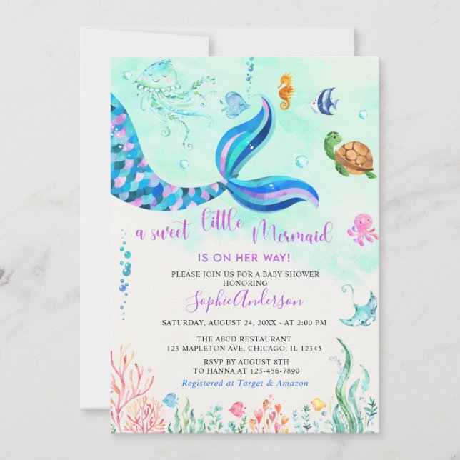 Mermaid Under the Sea Baby Girl Baby Shower Invitation (Front)