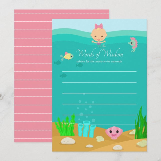 Mermaid Under the Sea Baby Shower Advice for Mum Invitation (Front/Back)