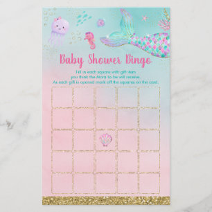 Mermaid Under The Sea Baby Shower Bingo 