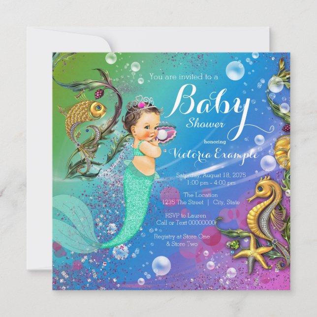 Mermaid Under the Sea Baby Shower Invitation (Front)