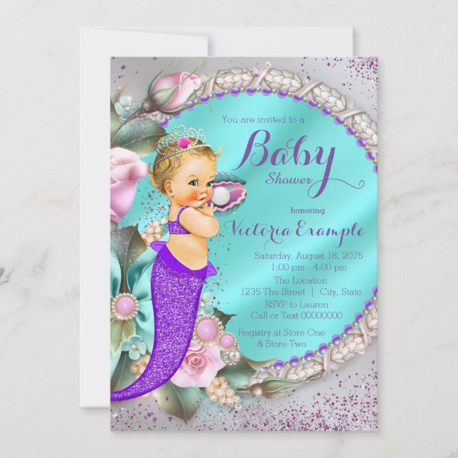 Mermaid Under The Sea Baby Shower Invitation (Front)