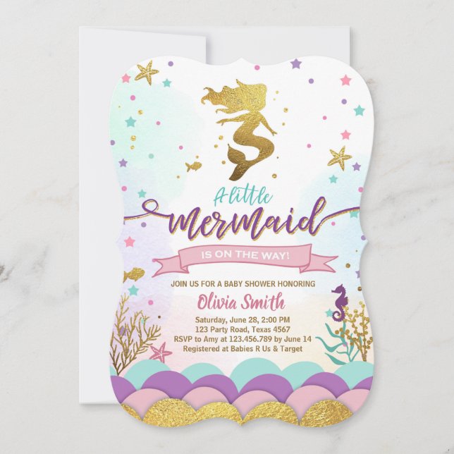 Mermaid Under The Sea Baby Shower Invitation Girl (Front)