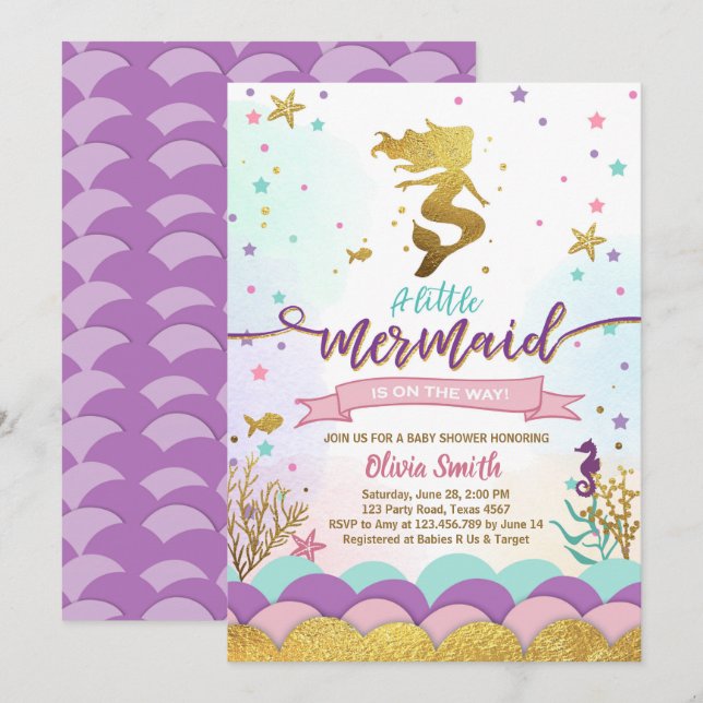 Mermaid Under The Sea Baby Shower Invitation Girl (Front/Back)
