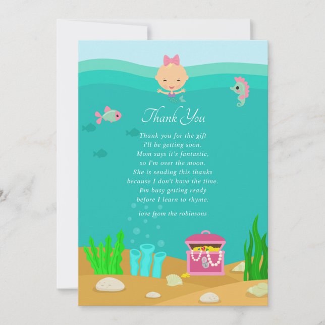 Mermaid Under the Sea Baby Shower Thank You (Front)