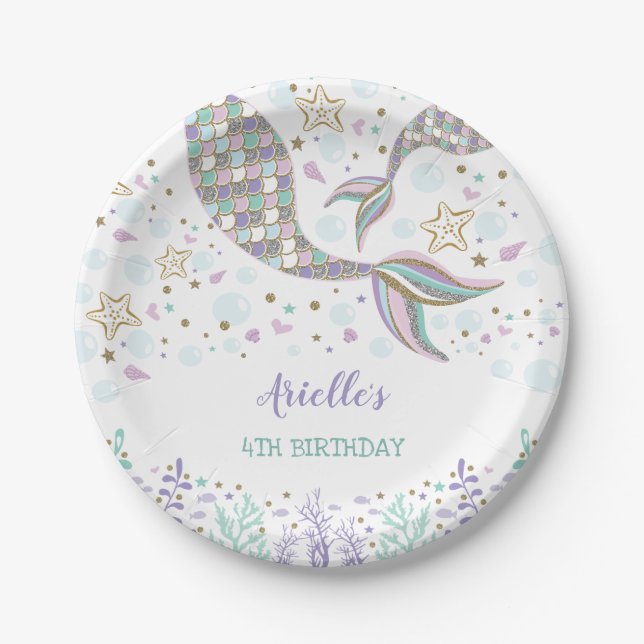Mermaid Under the Sea Beach Ocean Birthday Party Paper Plate (Front)