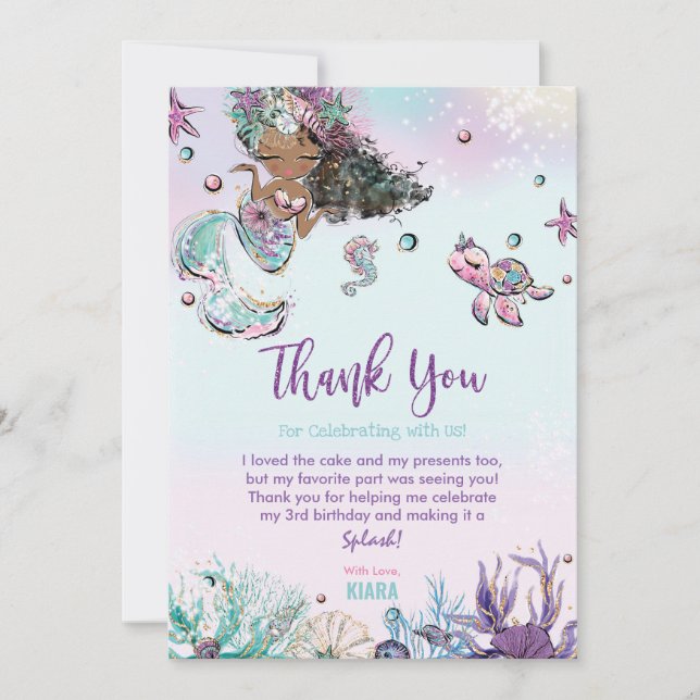 Mermaid Under the Sea Birthday Baby Shower African Thank You Card (Front)