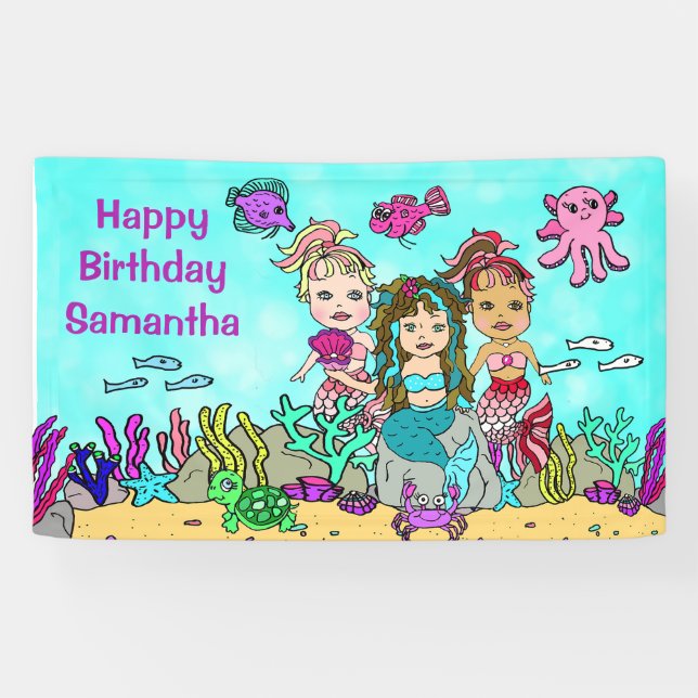 Mermaid Under the Sea Birthday Banner (Horizontal)