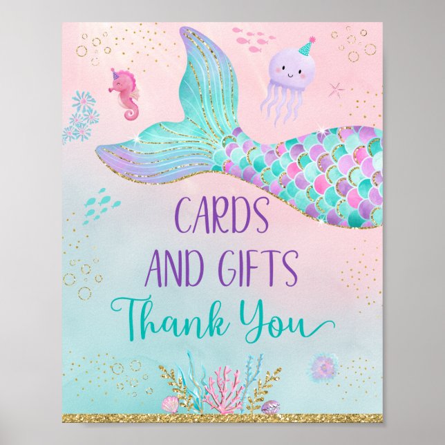 Mermaid Under The Sea Birthday Cards & Gifts Poster (Front)