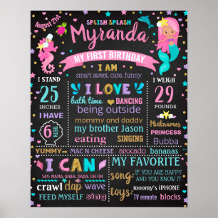 Mermaid Under the sea birthday chalkboard Poster