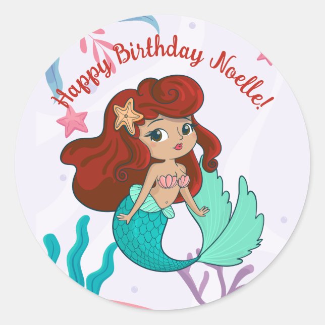 Mermaid Under the Sea Birthday Classic Round Sticker (Front)
