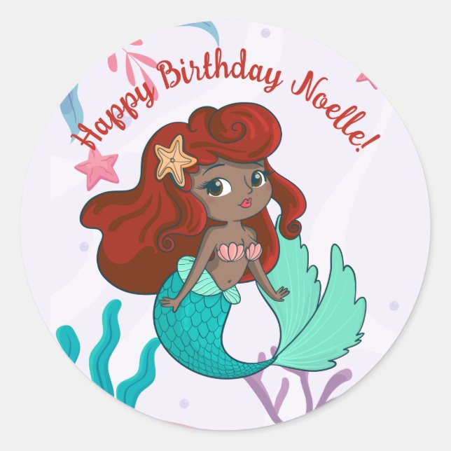 Mermaid Under the Sea Birthday Classic Round Sticker (Front)