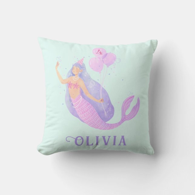 Mermaid Under the Sea Birthday Girl Age Blue Cushion (Front)