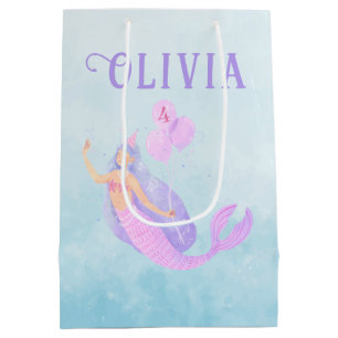 Mermaid Under the Sea Birthday Girl Age Blue Medium Gift Bag
