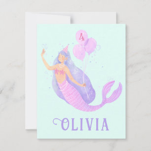 Mermaid Under the Sea Birthday Girl Age Blue Party RSVP Card