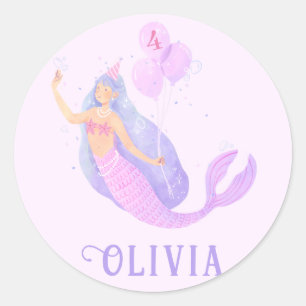 Mermaid Under the Sea Birthday Girl Age Party Classic Round Sticker