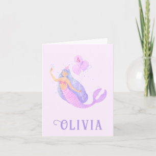 Mermaid Under the Sea Birthday Girl Age Pink Party Note Card